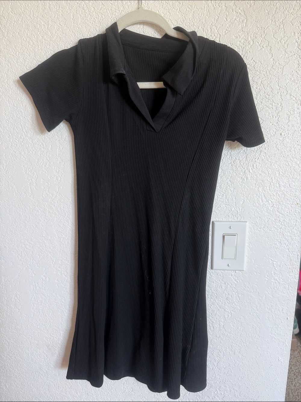 SHEIN Black Ribbed Mini Dress with Collar